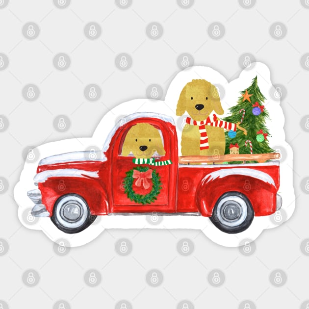 Golden Retrievers Christmas Red Truck Sticker by EMR_Designs